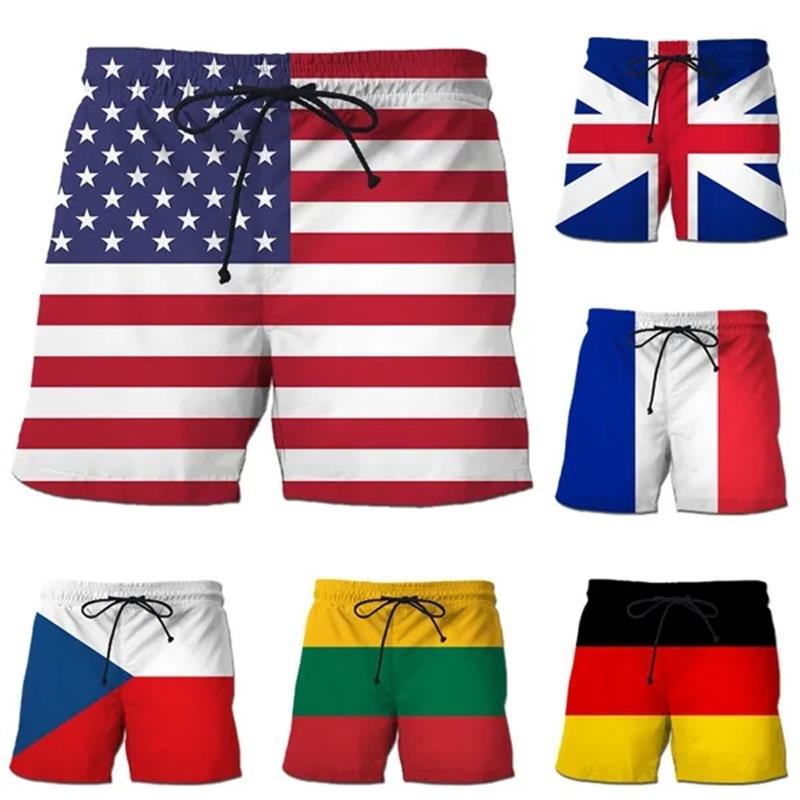 3D Printing Usa - Germany USA UK Flag Beach Shorts