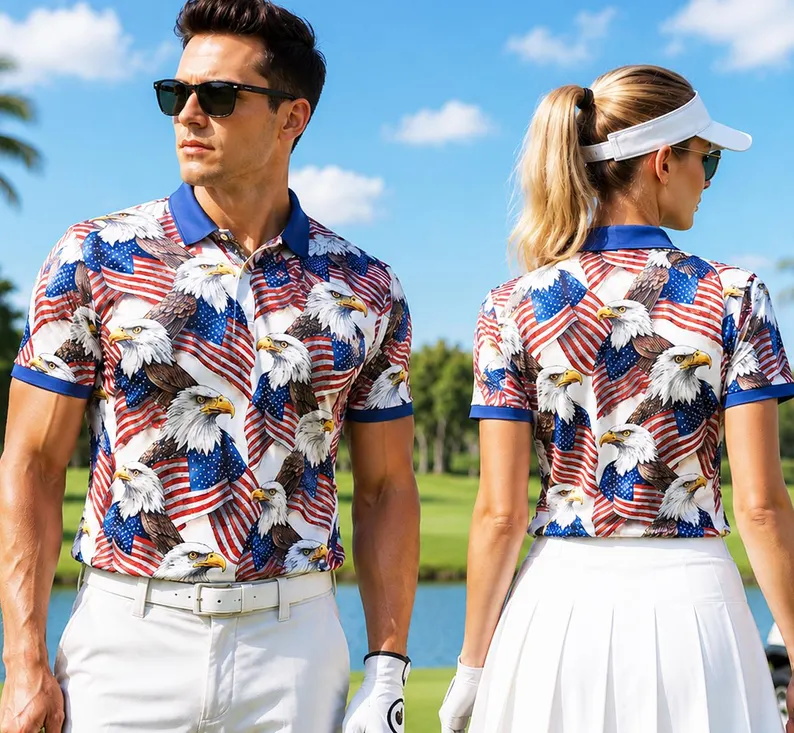 3D Printing Usa - Mens Patriotic Golf Polo Shirt American