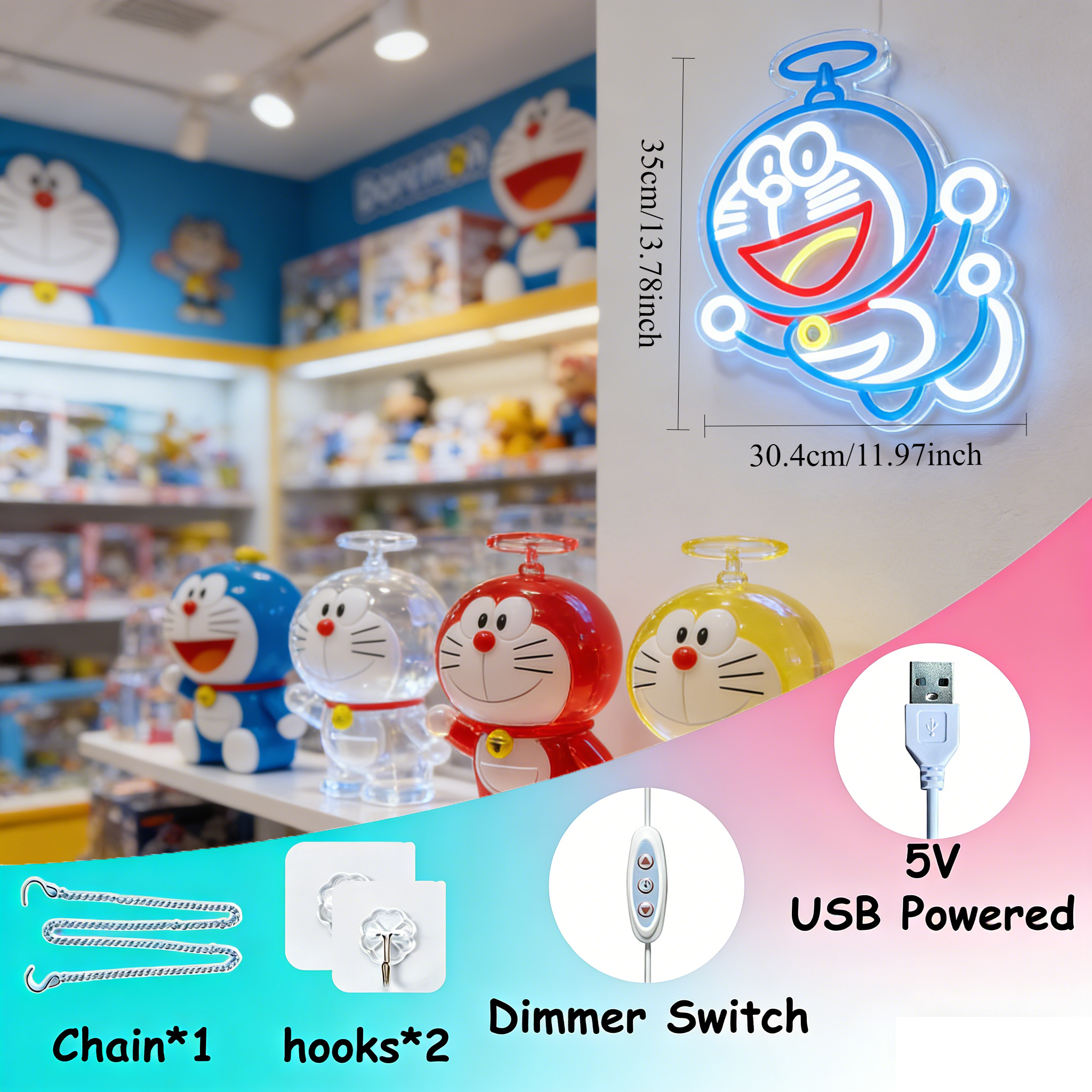 Doraemon Neon Sign LED USB Dim - 3D Printing Lamp reseña y precio
